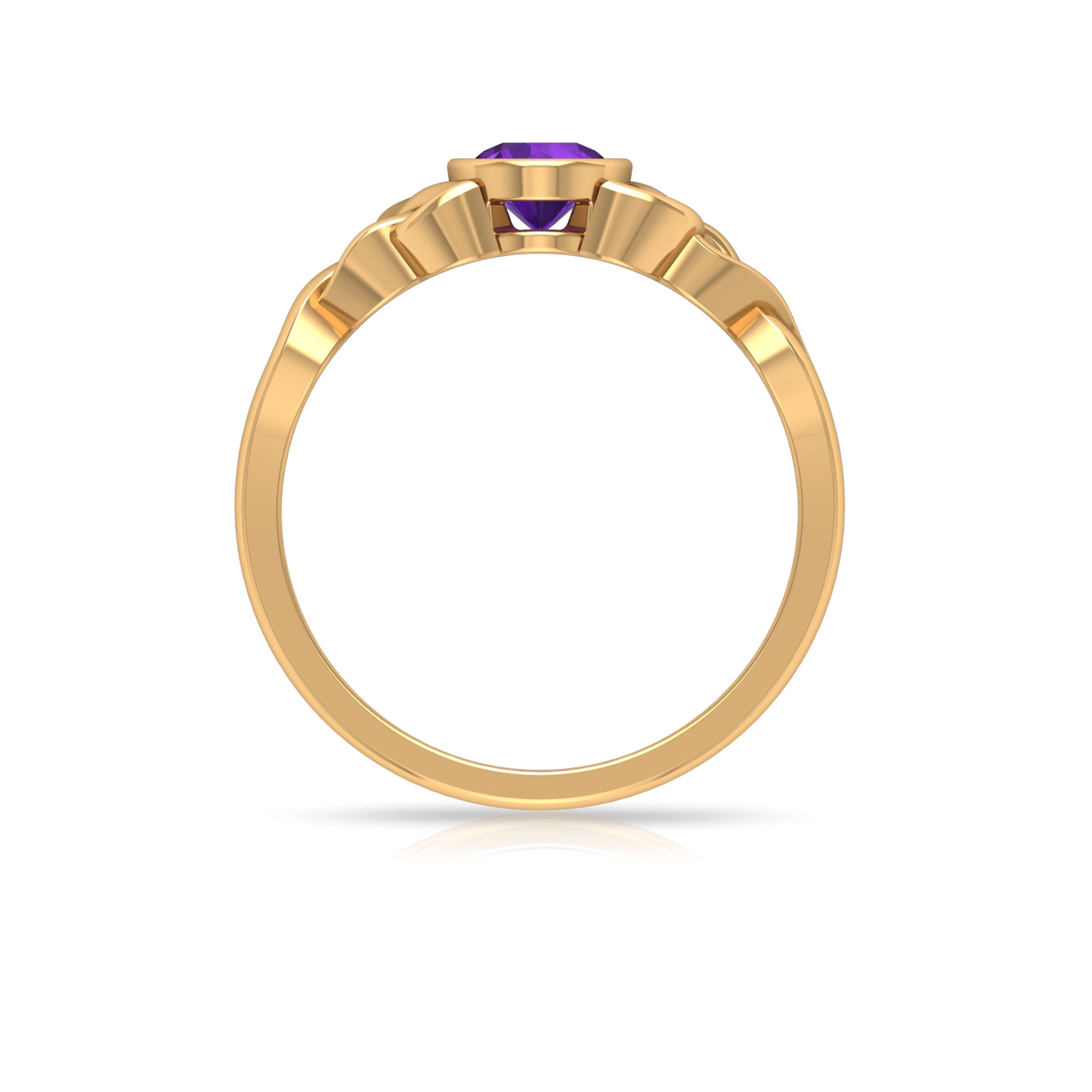 Rosec Jewels-5 MM Round Shape Amethyst Solitaire Ring in Bezel Setting with Celtic Shank