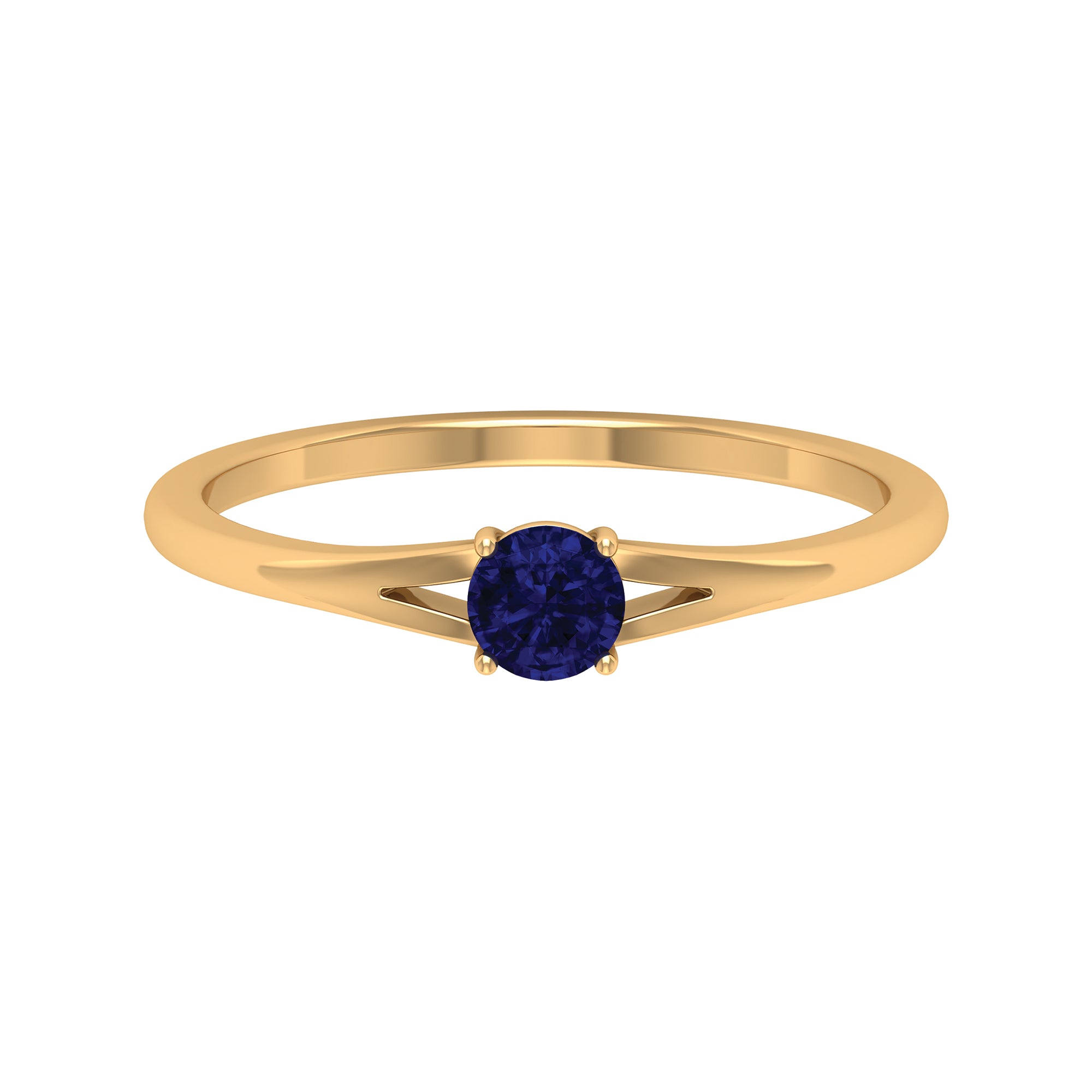 Rosec Jewels-Round Solitaire Blue Sapphire Ring in Split Shank