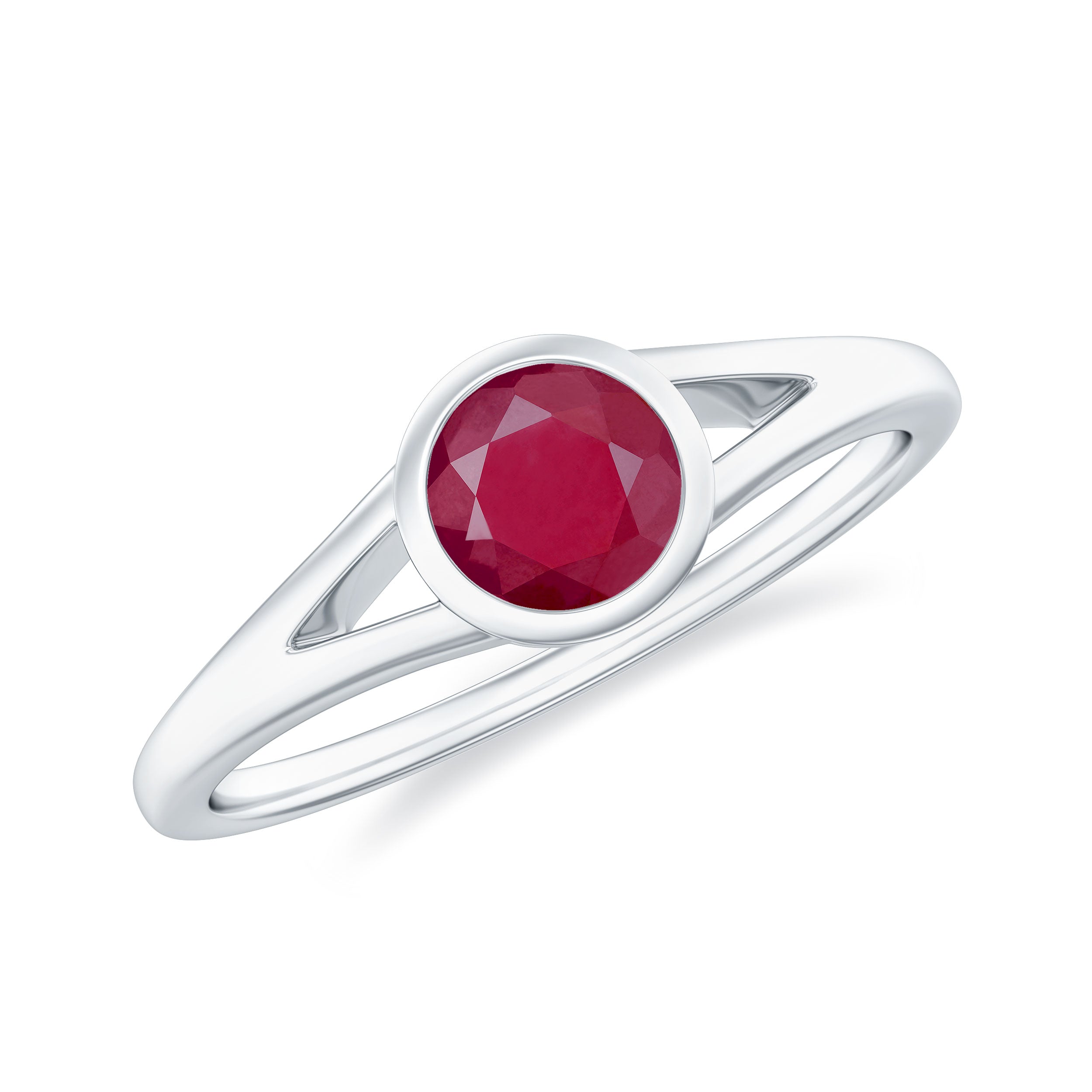 Rosec Jewels-July Birthstone 5 MM Ruby Solitaire Ring in Bezel Setting with Split Shank