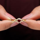 Rosec Jewels-Split Shank Garnet Solitaire Ring with Rope Frame