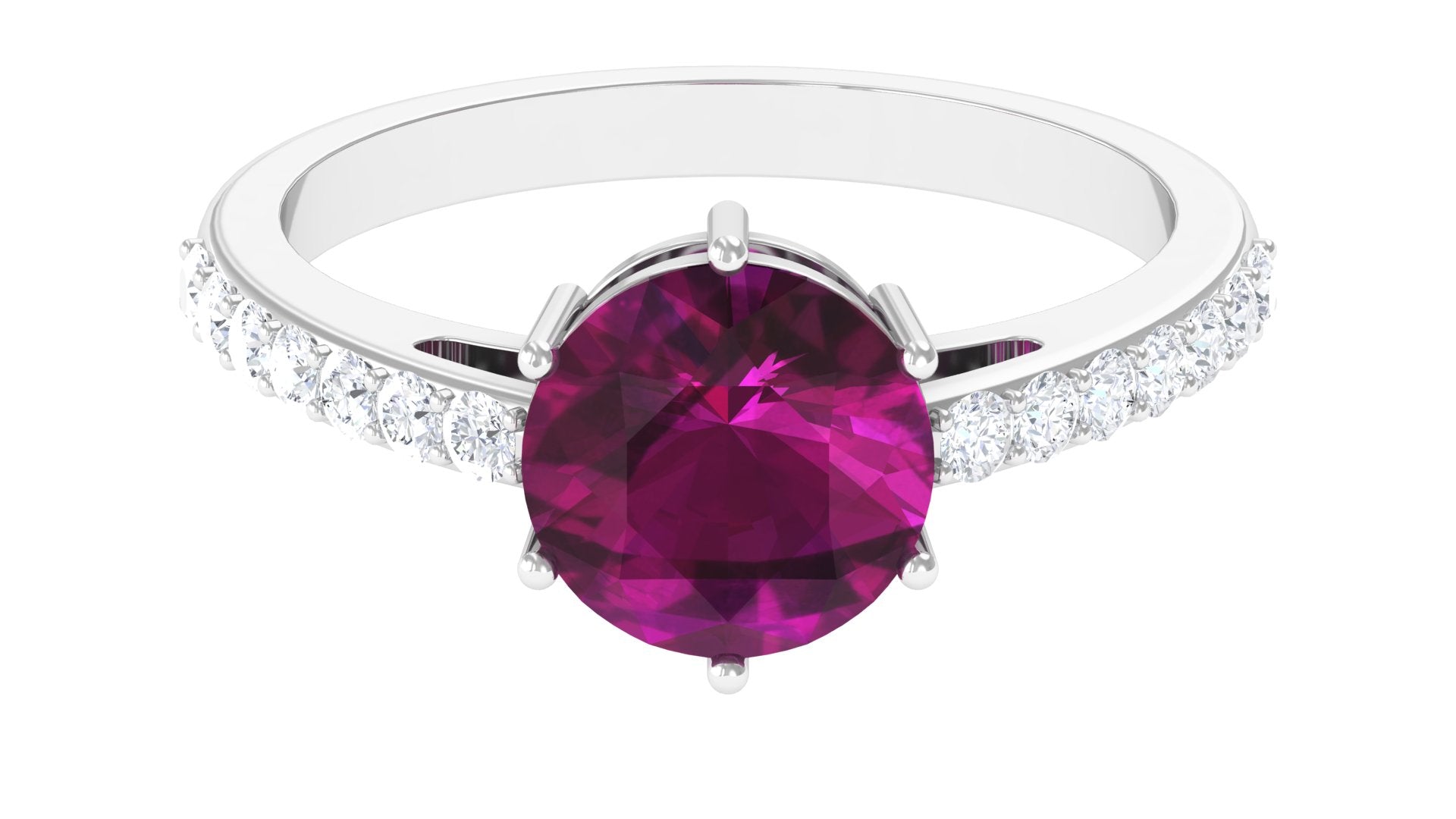 Rosec Jewels-2.75 CT Genuine Rhodolite Engagement Ring with Moissanite Stones