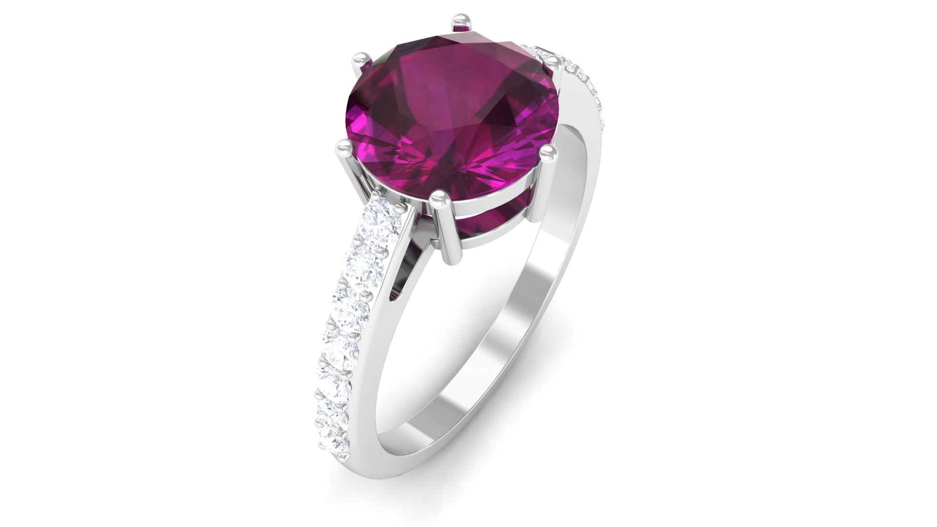 Rosec Jewels-2.75 CT Genuine Rhodolite Engagement Ring with Moissanite Stones