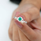 Rosec Jewels-5 MM Round Cut Solitaire Emerald Ring in Bezel Setting with Crossover Shank