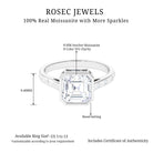 Rosec Jewels-7 MM Asscher Cut Moissanite Solitaire Ring in Bezel Setting with Sleek Accent