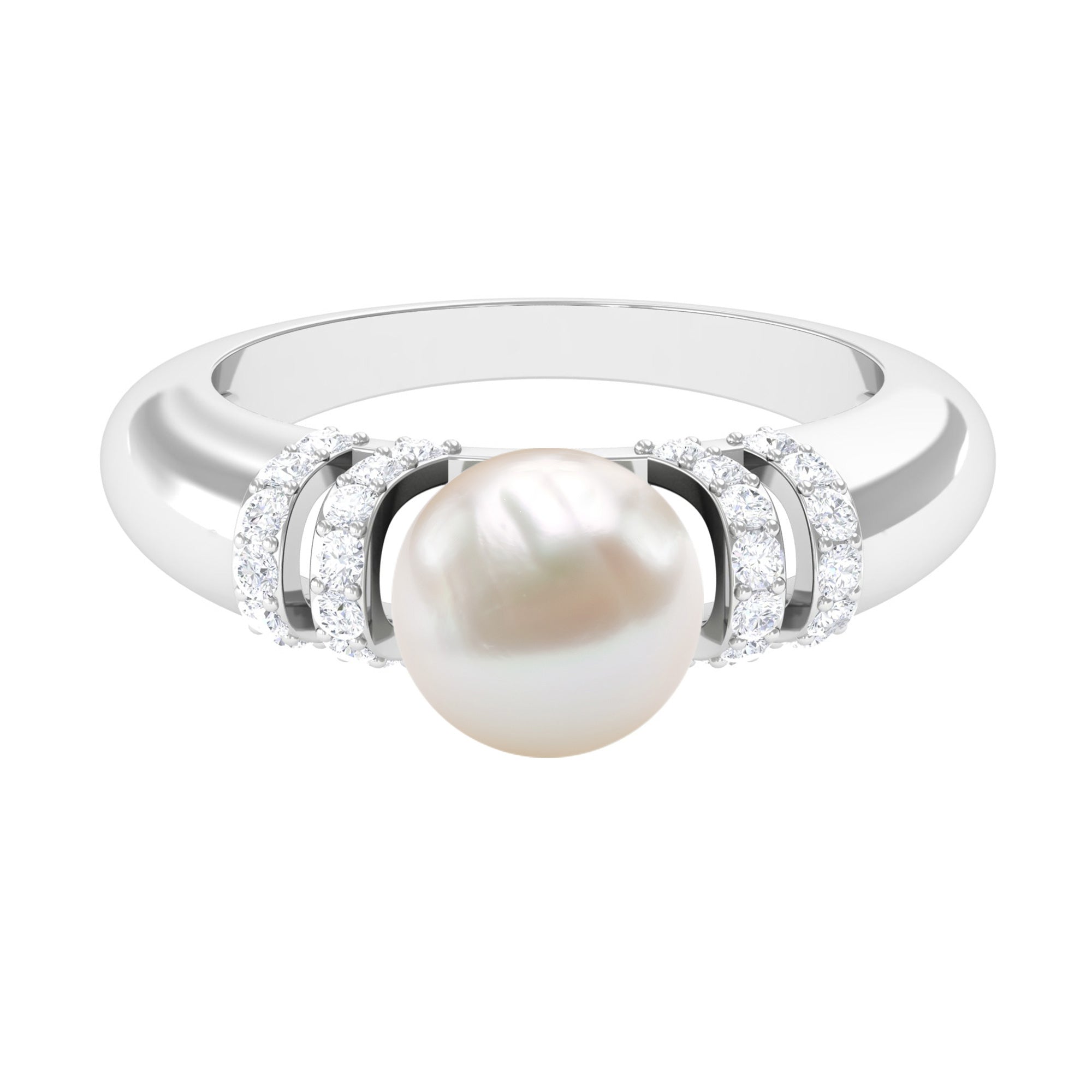 8.25 CT Freshwater Pearl and Diamond Engagement Ring Freshwater Pearl - ( AAA ) - Quality - Rosec Jewels