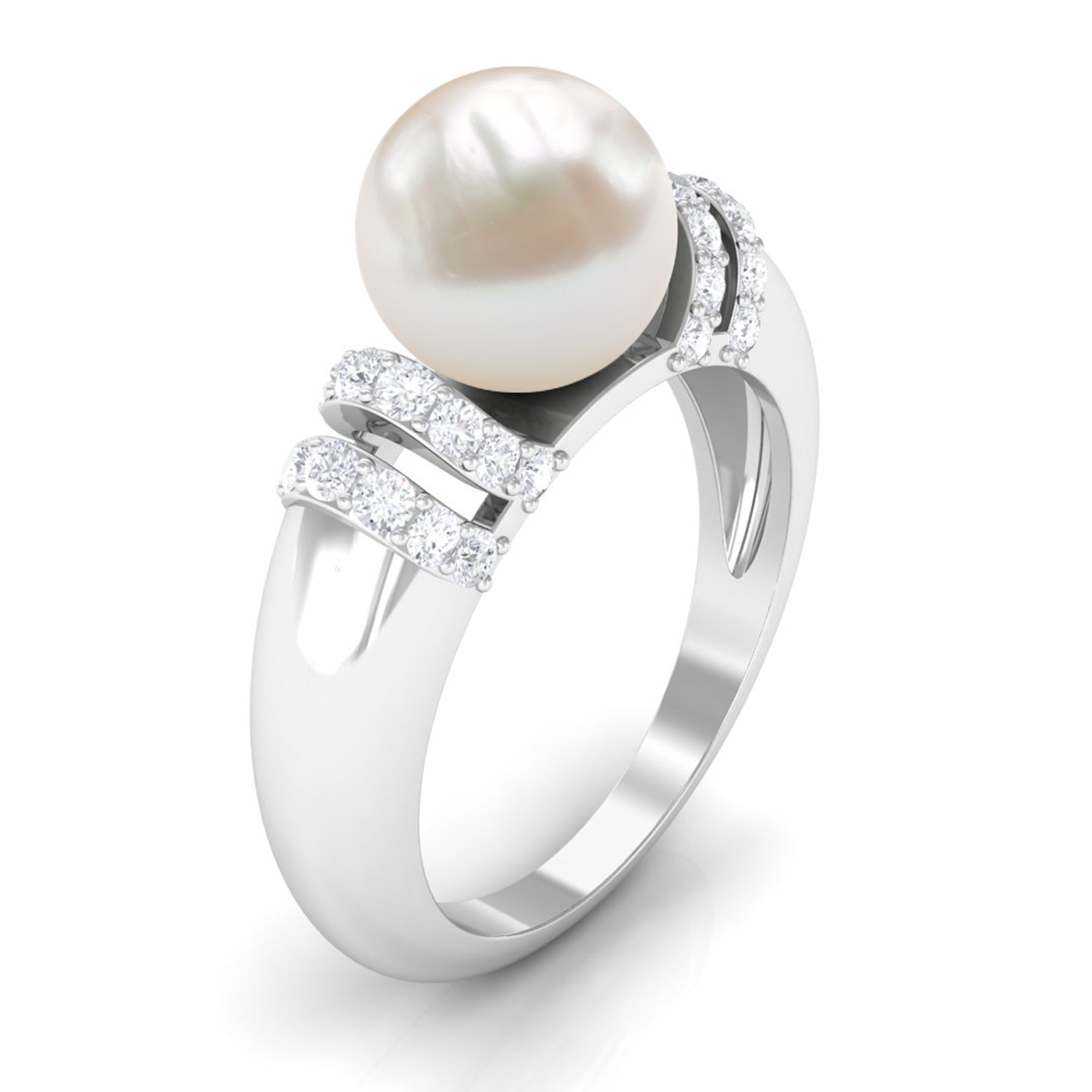 8.25 CT Freshwater Pearl and Diamond Engagement Ring Freshwater Pearl - ( AAA ) - Quality - Rosec Jewels