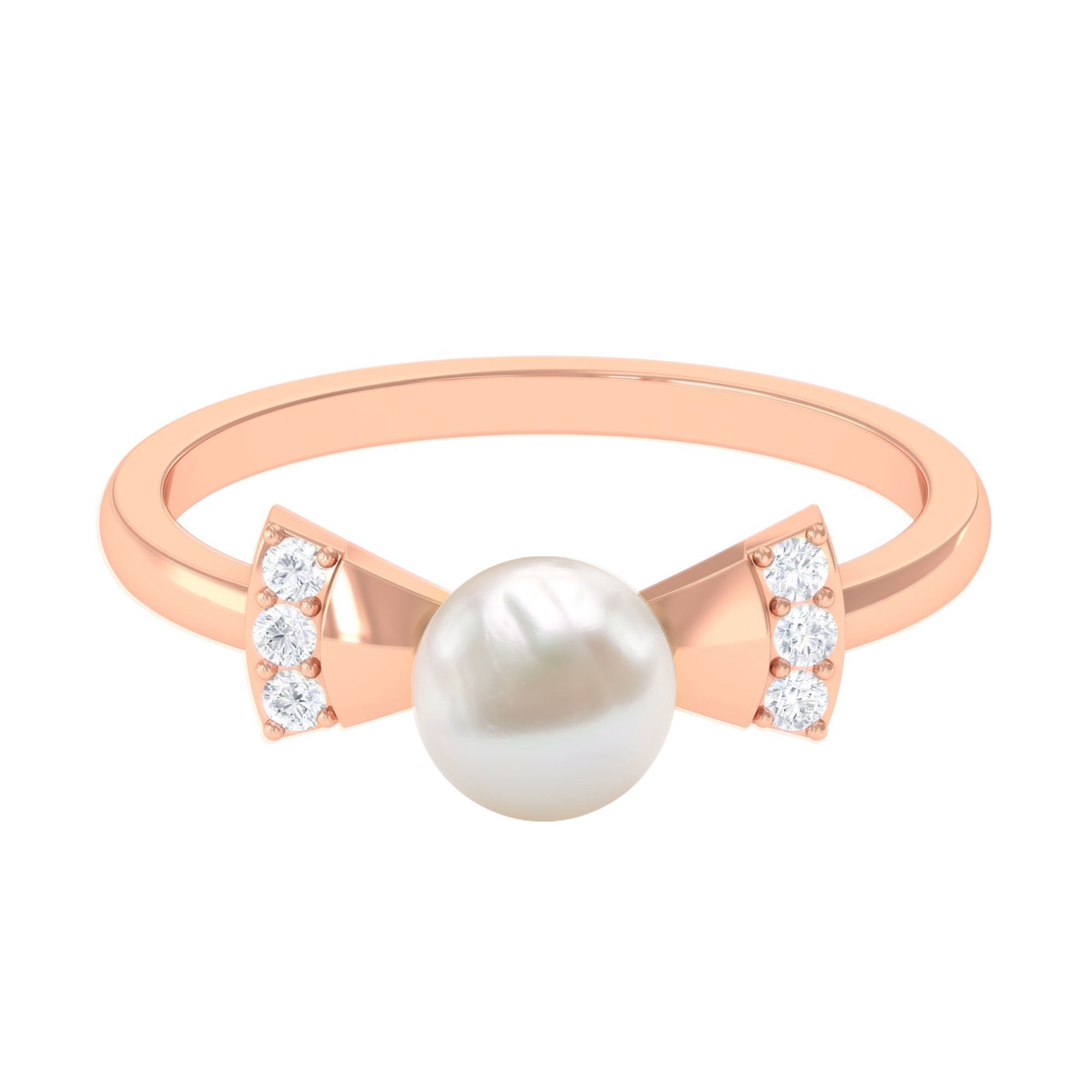 Rosec Jewels-2.50 CT Freshwater Pearl Solitaire Bow Ring with Diamond