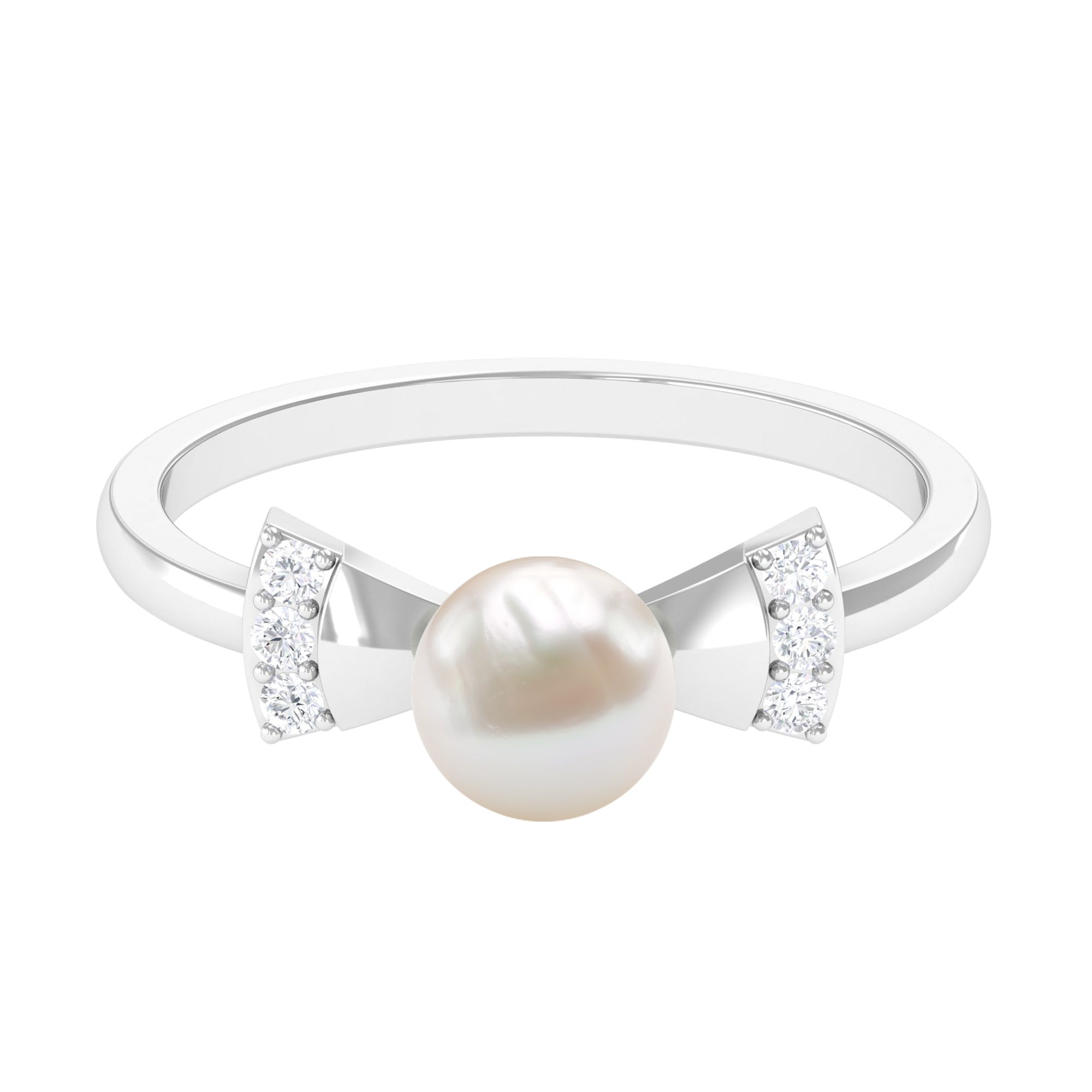 Rosec Jewels-2.50 CT Freshwater Pearl Solitaire Bow Ring with Diamond