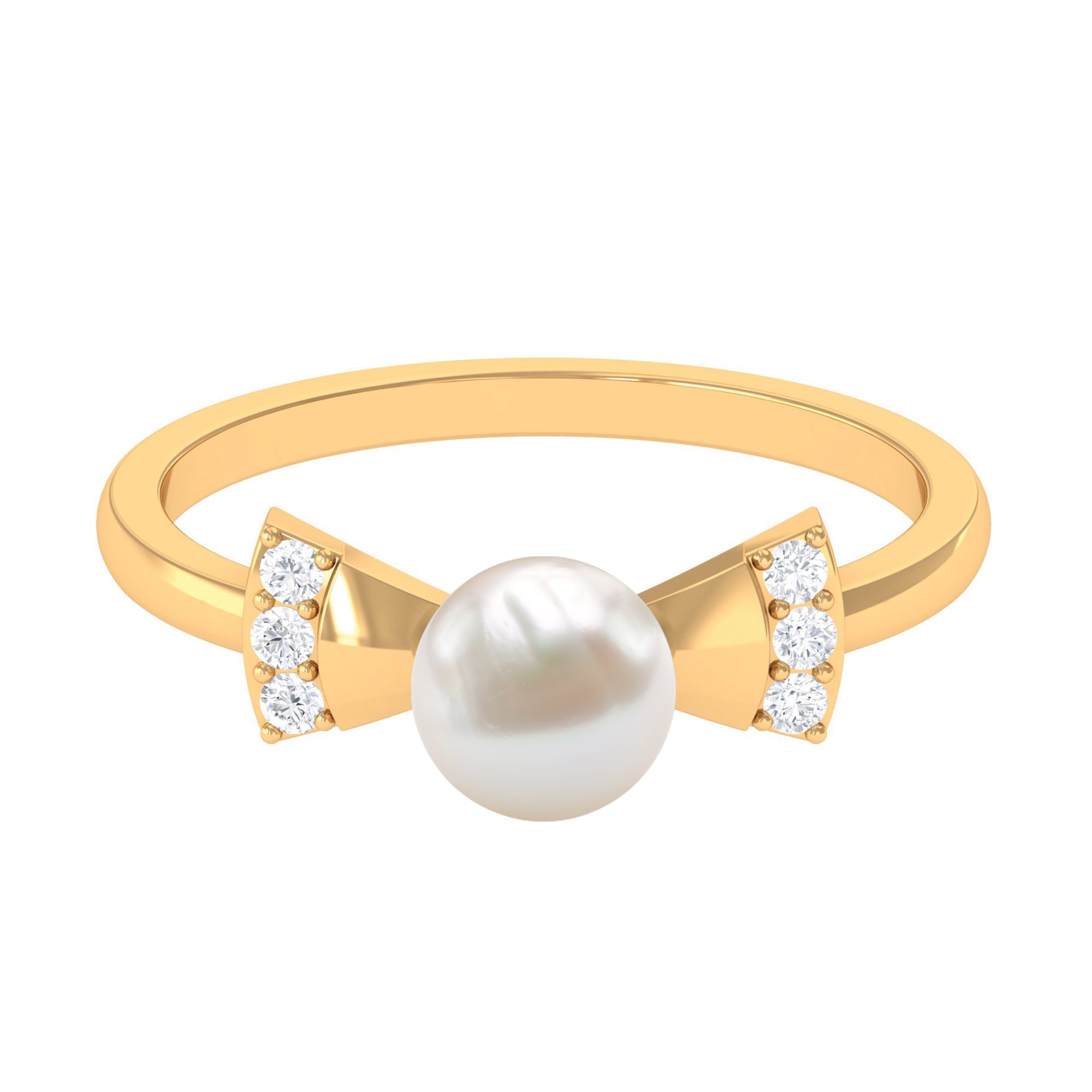 Rosec Jewels-2.50 CT Freshwater Pearl Solitaire Bow Ring with Diamond