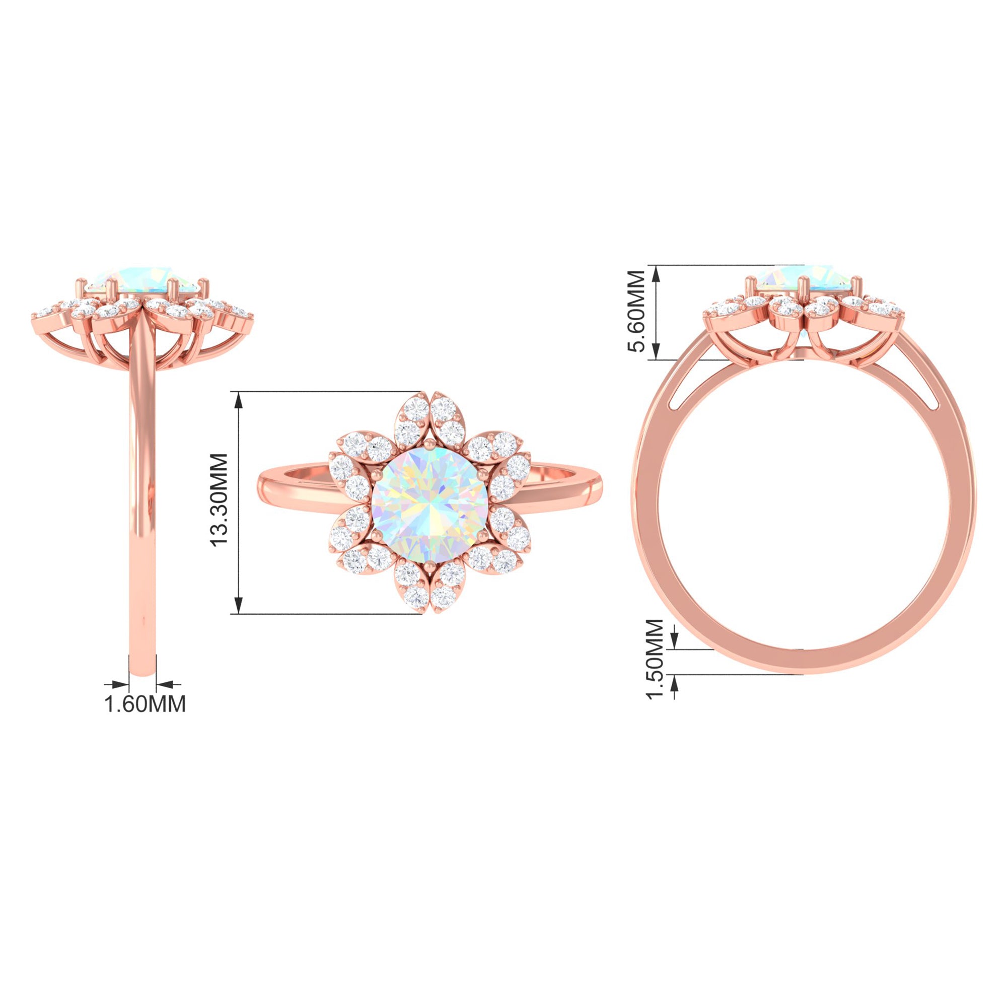 Rosec Jewels-Natural Ethiopian Opal and Diamond Flower Halo Ring