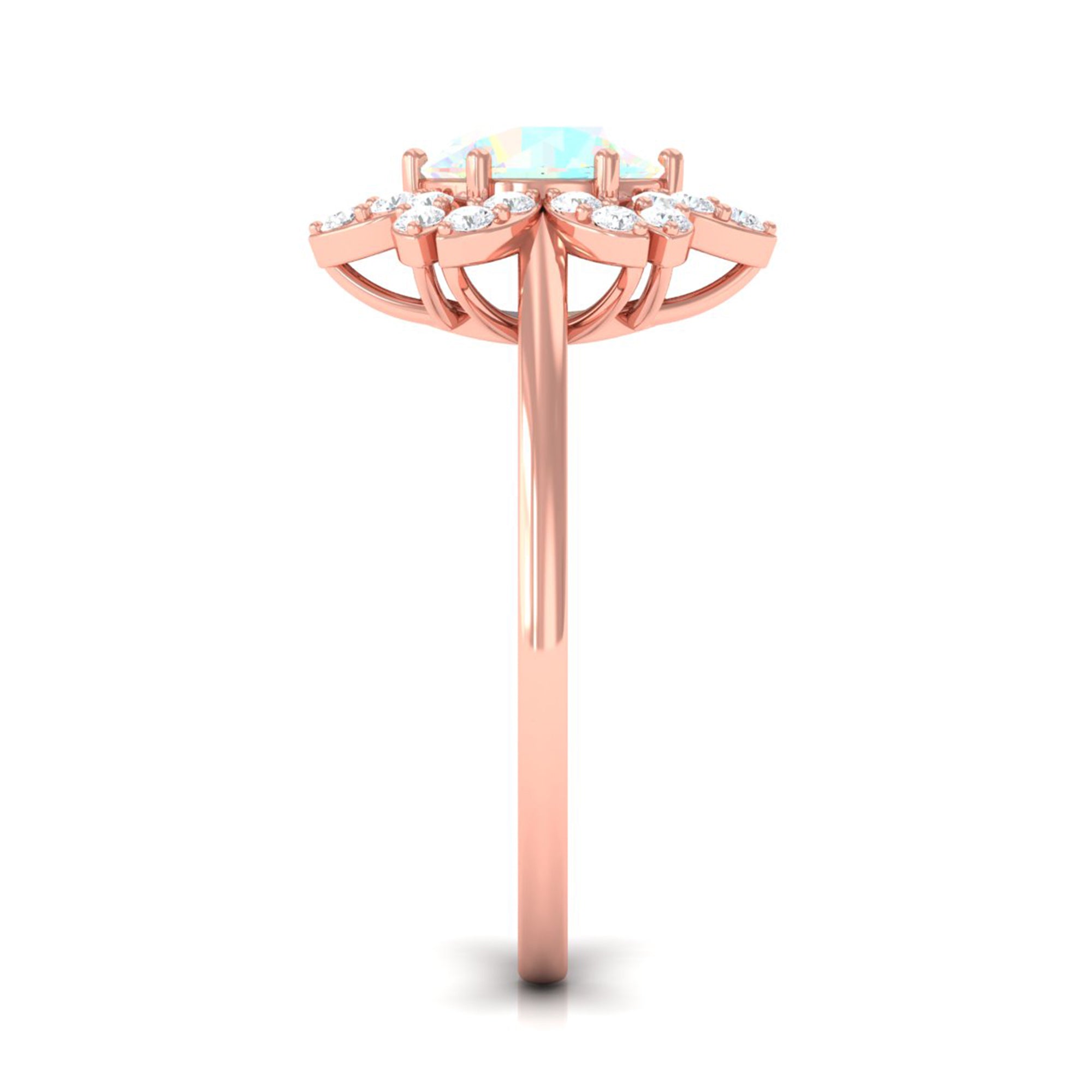 Rosec Jewels-Natural Ethiopian Opal and Diamond Flower Halo Ring