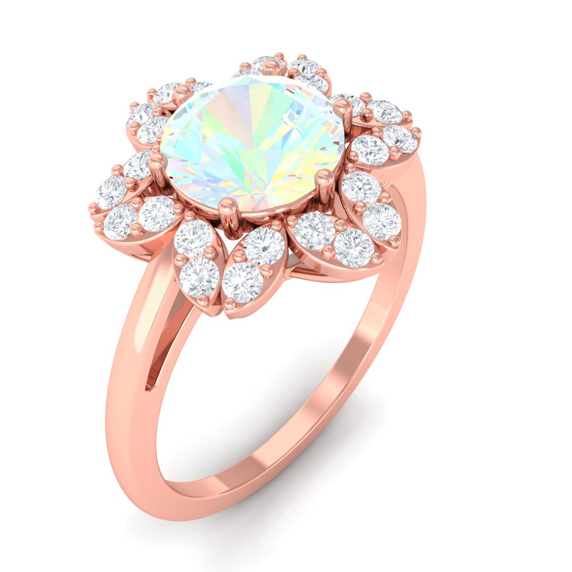 Rosec Jewels-Natural Ethiopian Opal and Diamond Flower Halo Ring