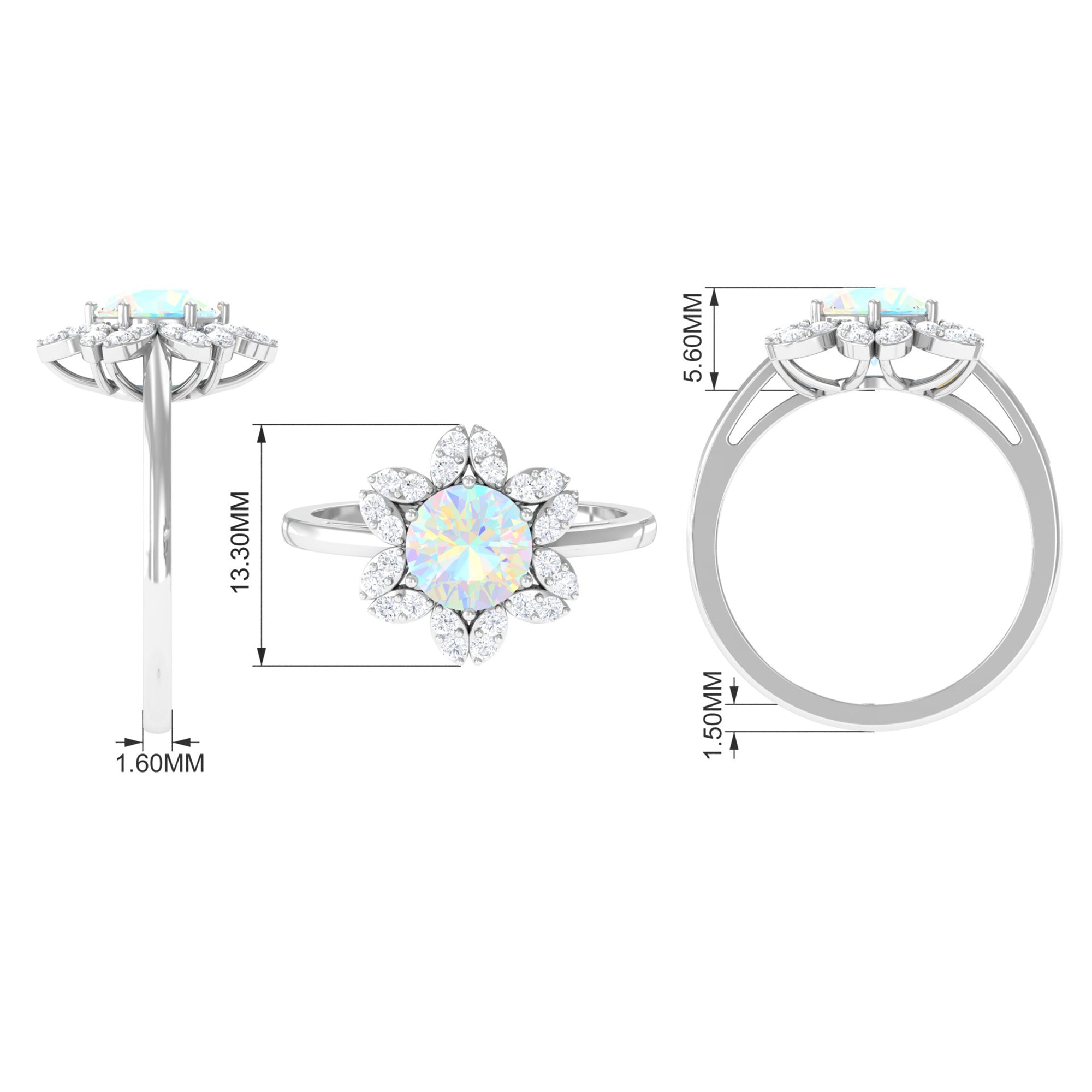 Rosec Jewels-Natural Ethiopian Opal and Diamond Flower Halo Ring