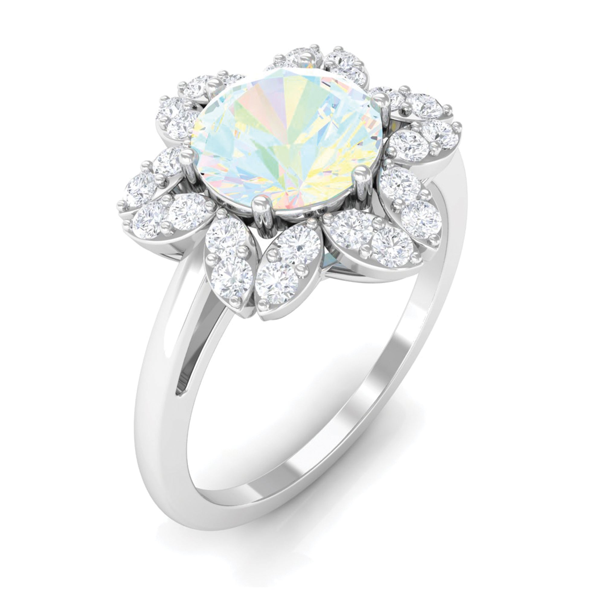 Rosec Jewels-Natural Ethiopian Opal and Diamond Flower Halo Ring