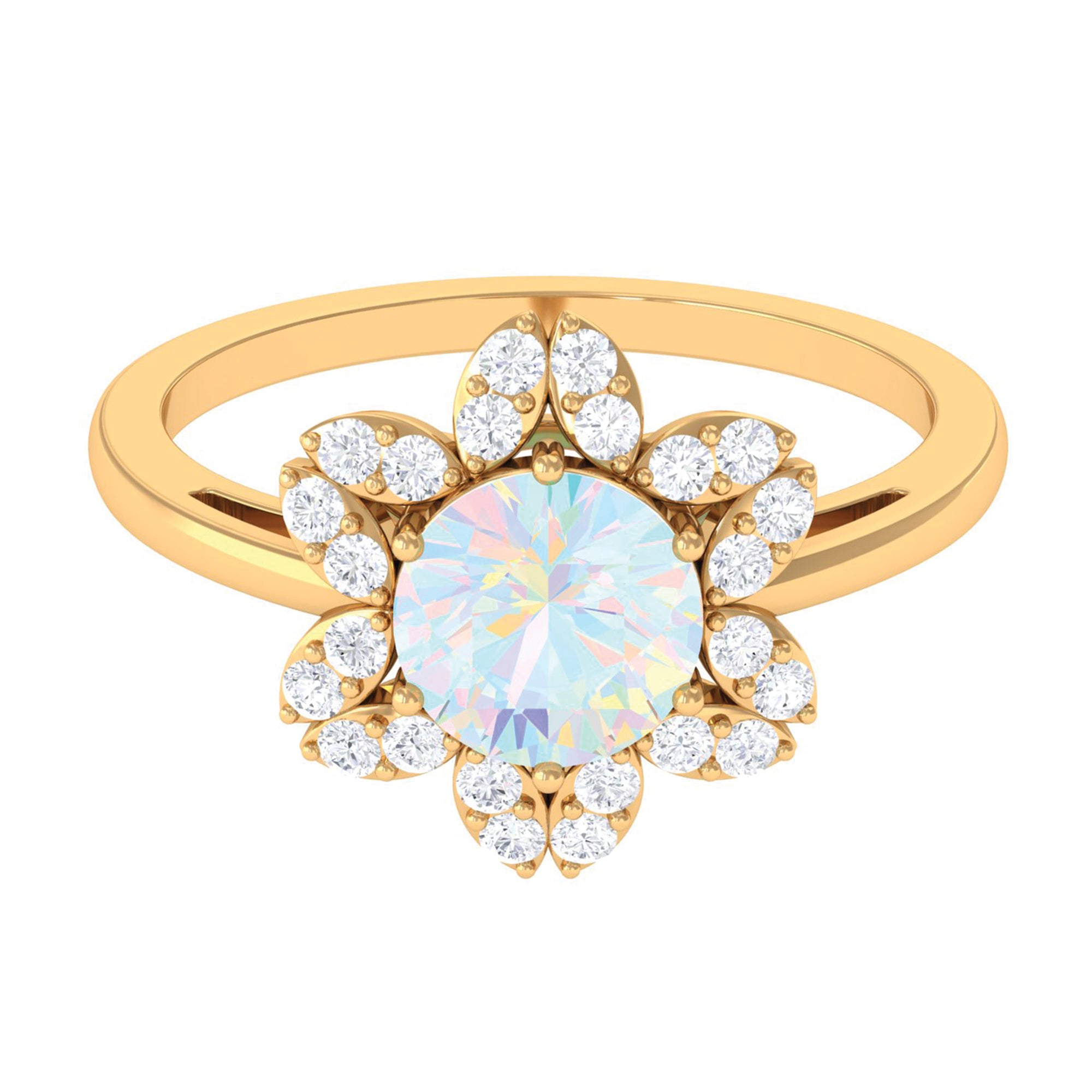 Rosec Jewels-Natural Ethiopian Opal and Diamond Flower Halo Ring