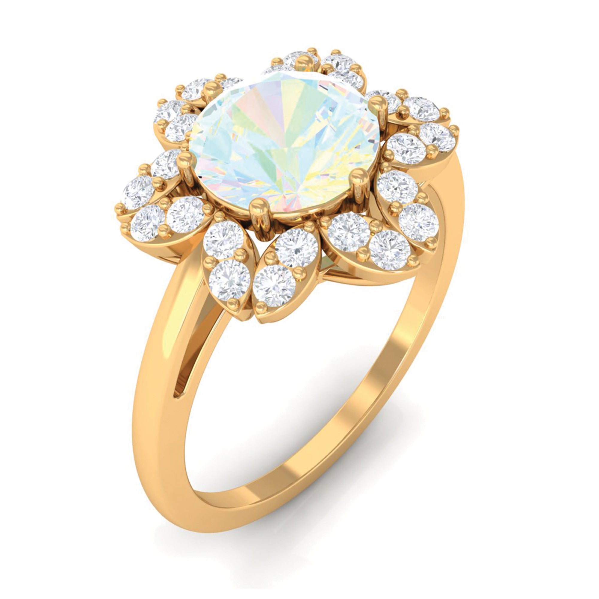 Rosec Jewels-Natural Ethiopian Opal and Diamond Flower Halo Ring