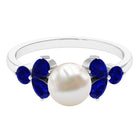 4.25 CT Real Freshwater Pearl Engagement Ring with Blue Sapphire Trio Freshwater Pearl - ( AAA ) - Quality - Rosec Jewels