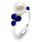 4.25 CT Real Freshwater Pearl Engagement Ring with Blue Sapphire Trio Freshwater Pearl - ( AAA ) - Quality - Rosec Jewels