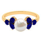 4.25 CT Real Freshwater Pearl Engagement Ring with Blue Sapphire Trio Freshwater Pearl - ( AAA ) - Quality - Rosec Jewels