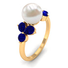 4.25 CT Real Freshwater Pearl Engagement Ring with Blue Sapphire Trio Freshwater Pearl - ( AAA ) - Quality - Rosec Jewels