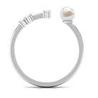 3/4 CT Minimal Style Freshwater Pearl and Diamond Cuff Ring Freshwater Pearl - ( AAA ) - Quality - Rosec Jewels