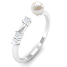 3/4 CT Minimal Style Freshwater Pearl and Diamond Cuff Ring Freshwater Pearl - ( AAA ) - Quality - Rosec Jewels