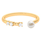 3/4 CT Minimal Style Freshwater Pearl and Diamond Cuff Ring Freshwater Pearl - ( AAA ) - Quality - Rosec Jewels