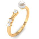 3/4 CT Minimal Style Freshwater Pearl and Diamond Cuff Ring Freshwater Pearl - ( AAA ) - Quality - Rosec Jewels