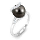 Designer Tahitian Black Pearl Solitaire Engagement Ring with Diamond Tahitian pearl - ( AAA ) - Quality - Rosec Jewels