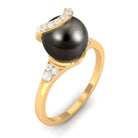 Designer Tahitian Black Pearl Solitaire Engagement Ring with Diamond Tahitian pearl - ( AAA ) - Quality - Rosec Jewels