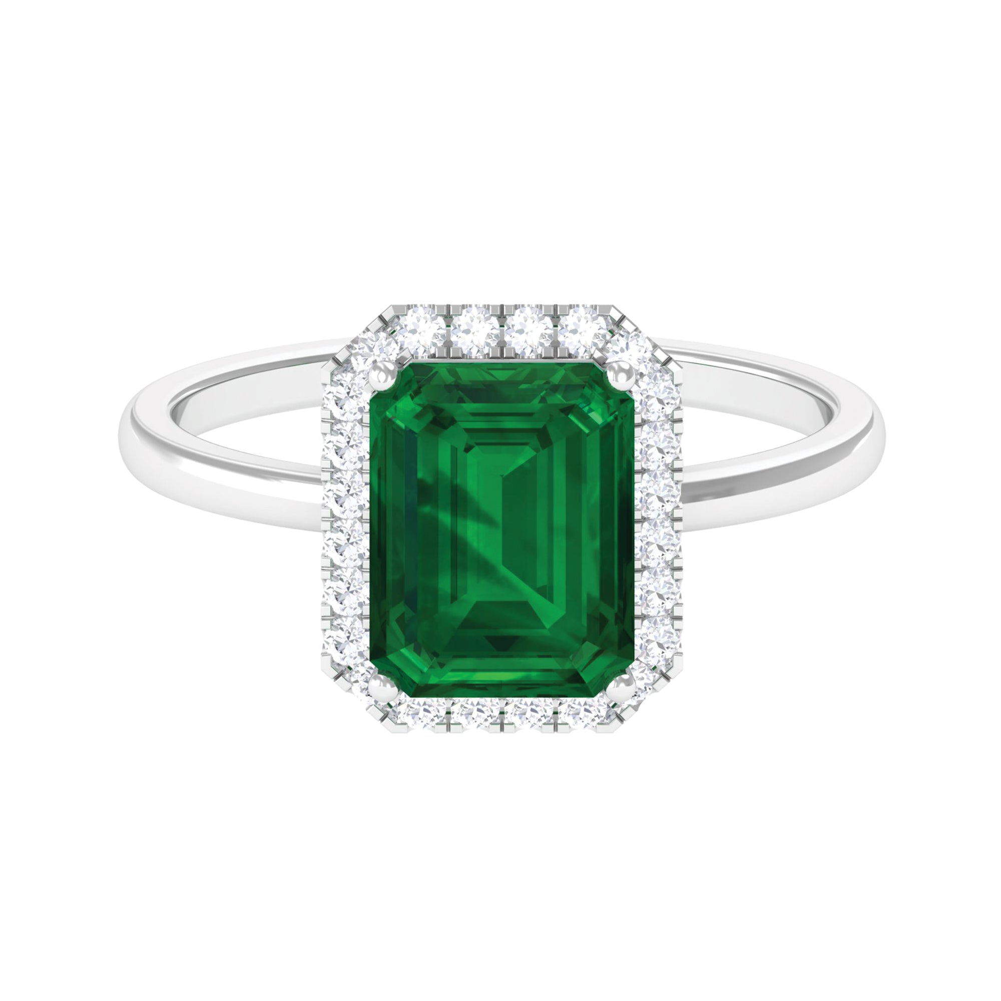 Rosec Jewels-Lab Grown Emerald Octagon Statement Engagement Ring with Diamond Halo