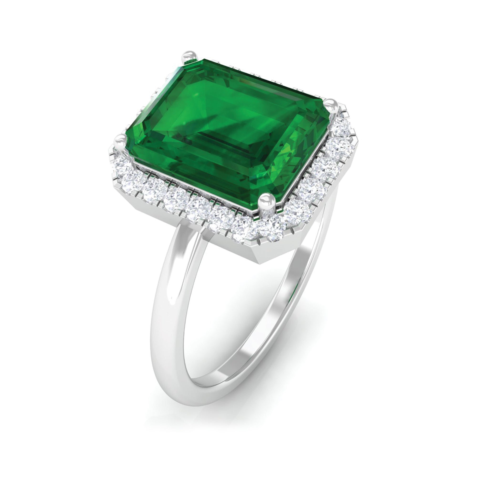 Rosec Jewels-Lab Grown Emerald Octagon Statement Engagement Ring with Diamond Halo