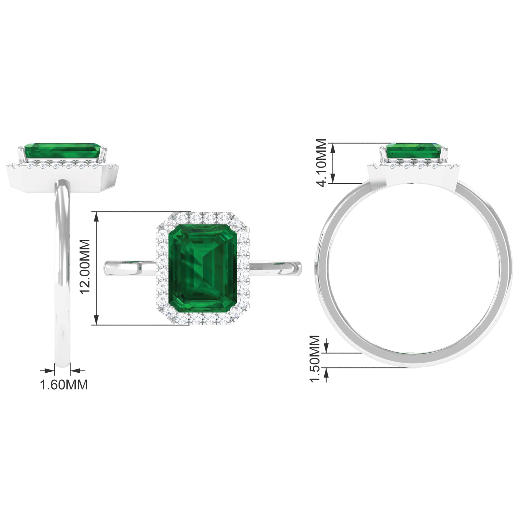 Rosec Jewels-Lab Grown Emerald Octagon Statement Engagement Ring with Diamond Halo