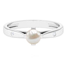 Rosec Jewels-Elegant Bead Set Freshwater Pearl Solitaire Promise Ring with Diamond