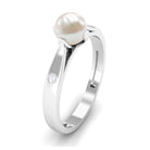 Rosec Jewels-Elegant Bead Set Freshwater Pearl Solitaire Promise Ring with Diamond