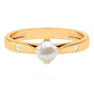 Rosec Jewels-Elegant Bead Set Freshwater Pearl Solitaire Promise Ring with Diamond