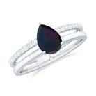 Rosec Jewels-Pear Cut Black Opal and Diamond Double Band Engagement Ring