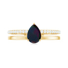 Rosec Jewels-Pear Cut Black Opal and Diamond Double Band Engagement Ring