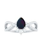 Rosec Jewels-Designer Black Opal Teardrop Crossover Ring with Diamond