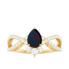 Rosec Jewels-Designer Black Opal Teardrop Crossover Ring with Diamond