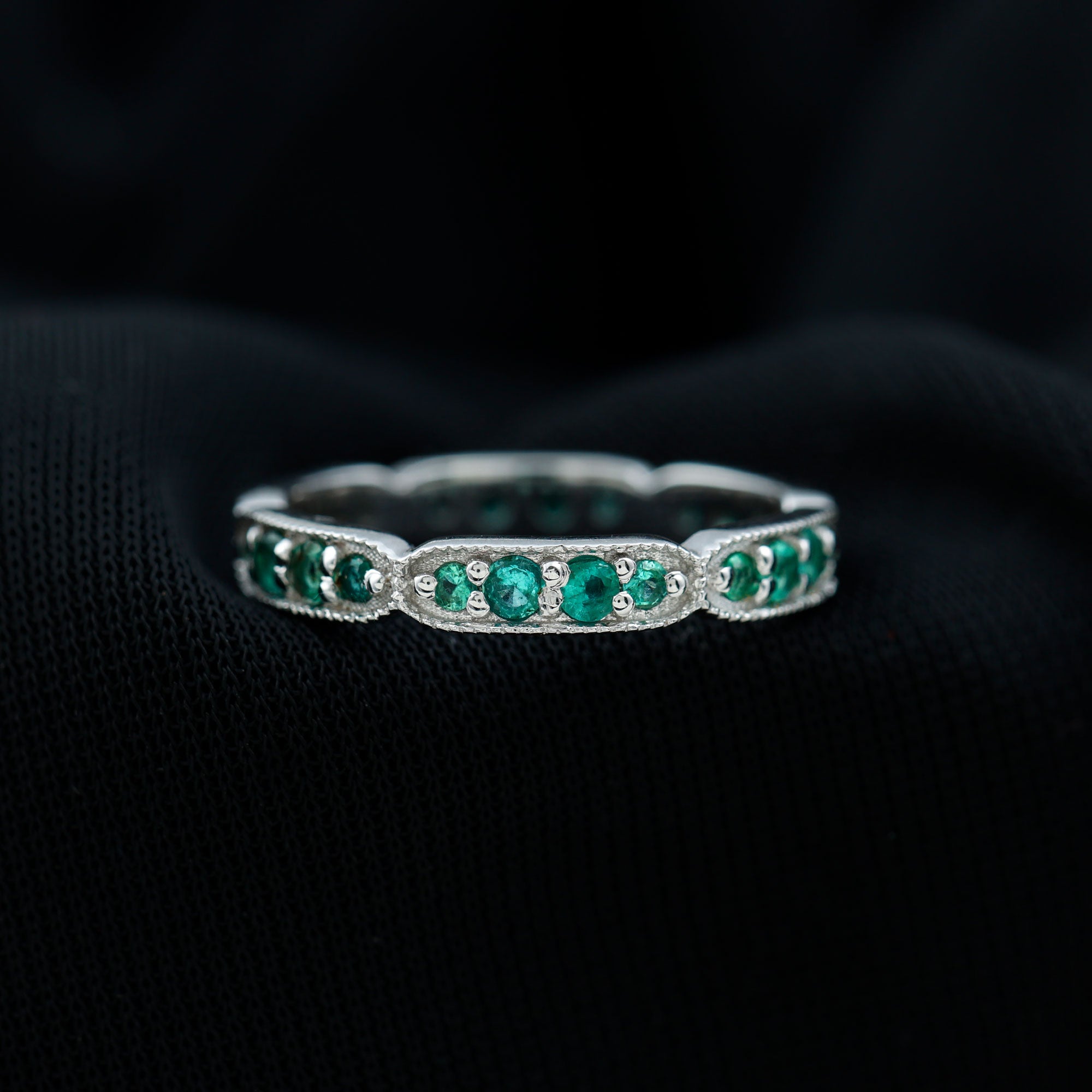 Rosec Jewels-1 CT Emerald Eternity Ring in Pin Point Setting for Women