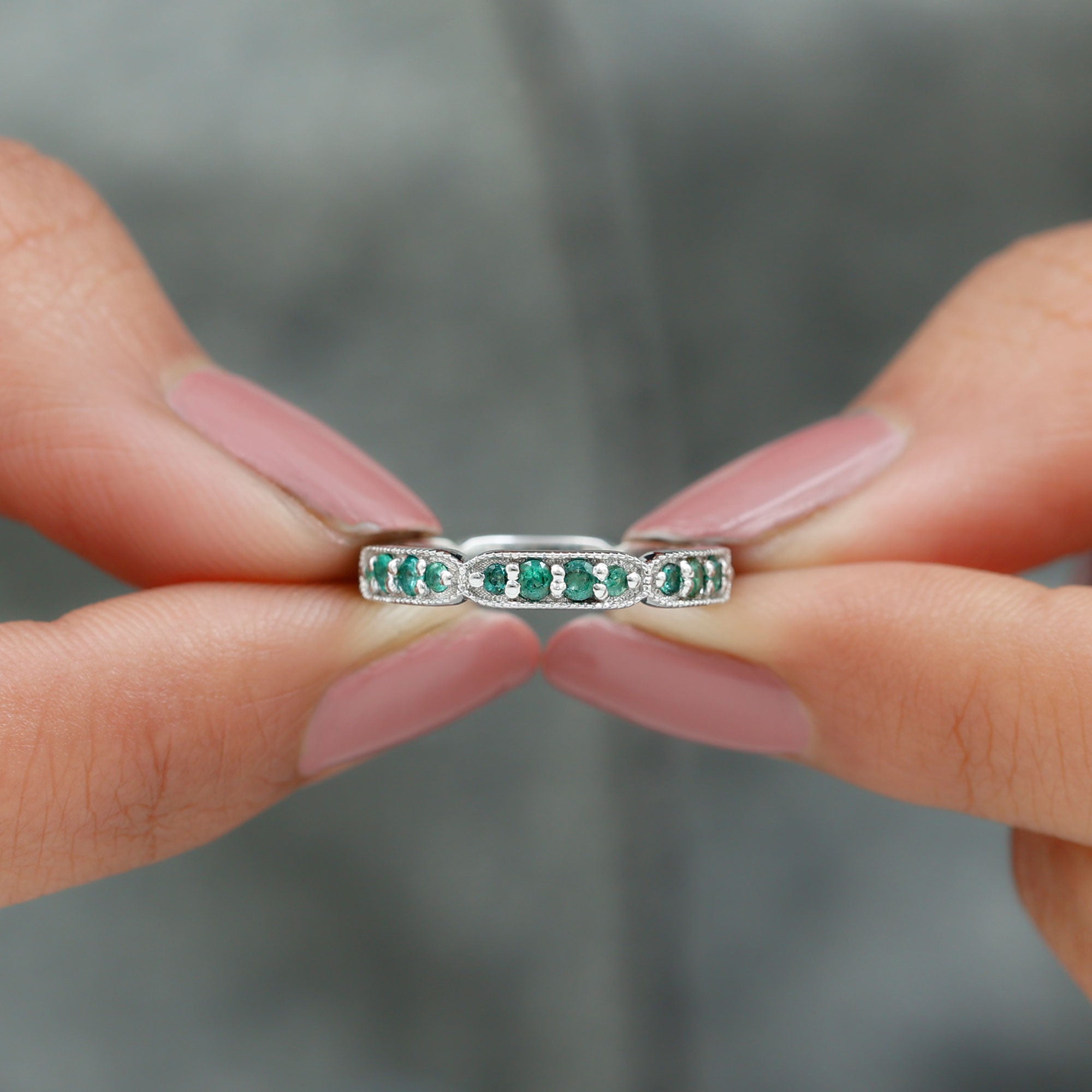 Rosec Jewels-1 CT Emerald Eternity Ring in Pin Point Setting for Women