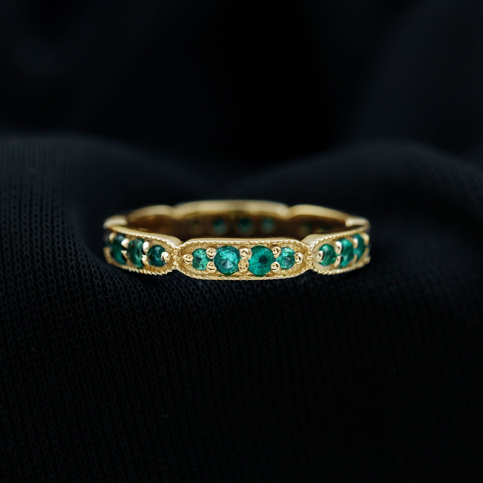 Rosec Jewels-1 CT Emerald Eternity Ring in Pin Point Setting for Women