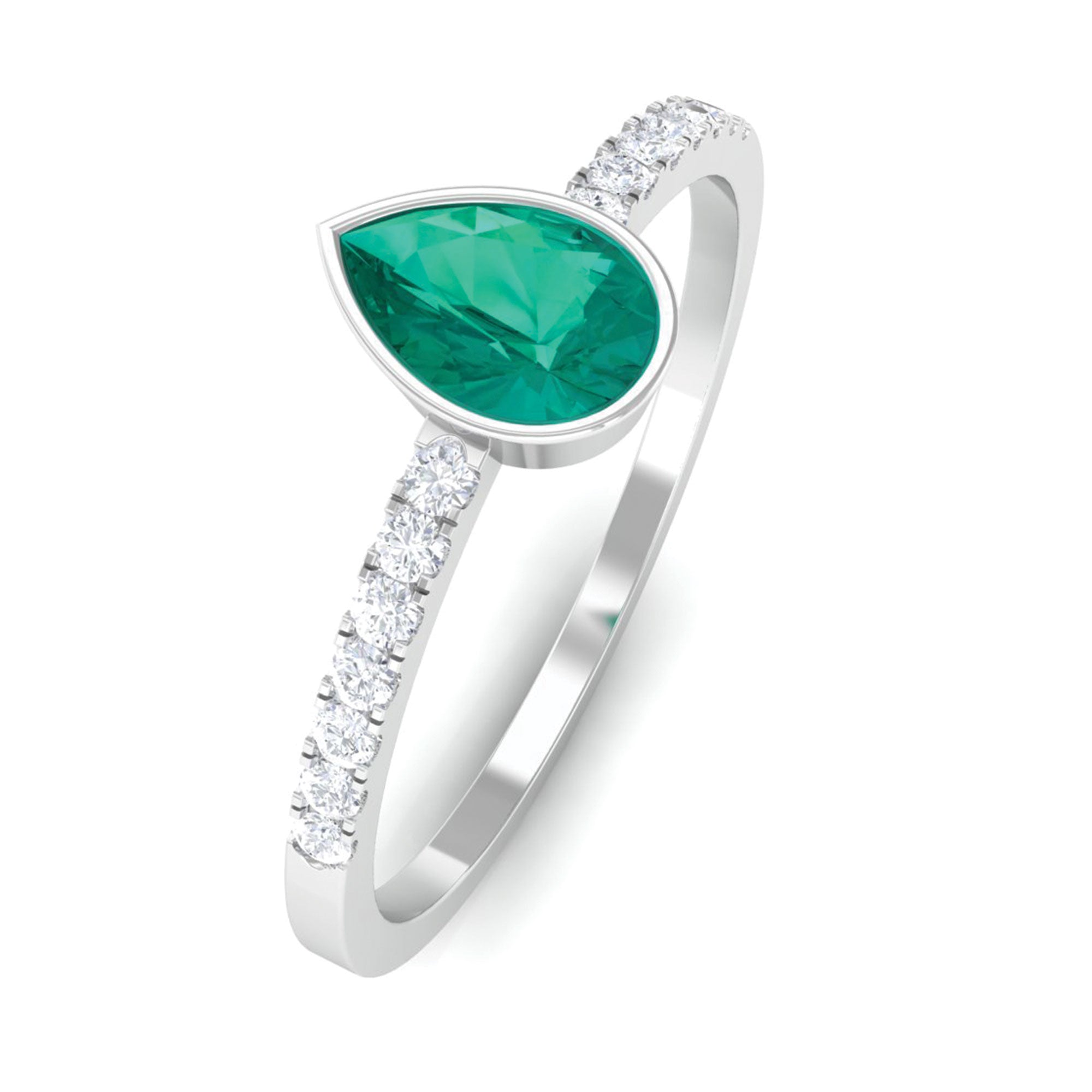 Rosec Jewels-Pear Cut Emerald Solitaire Ring with Diamond