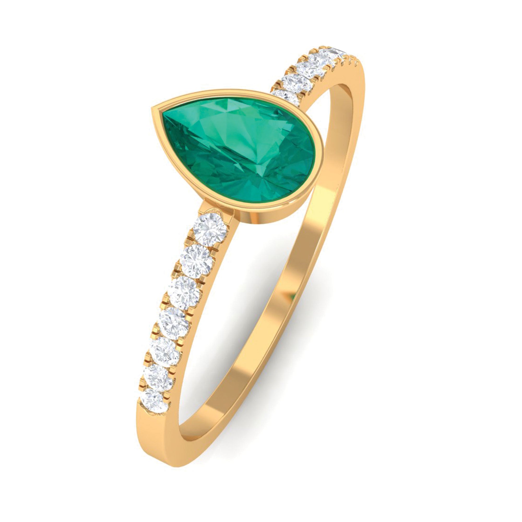 Rosec Jewels-Pear Cut Emerald Solitaire Ring with Diamond