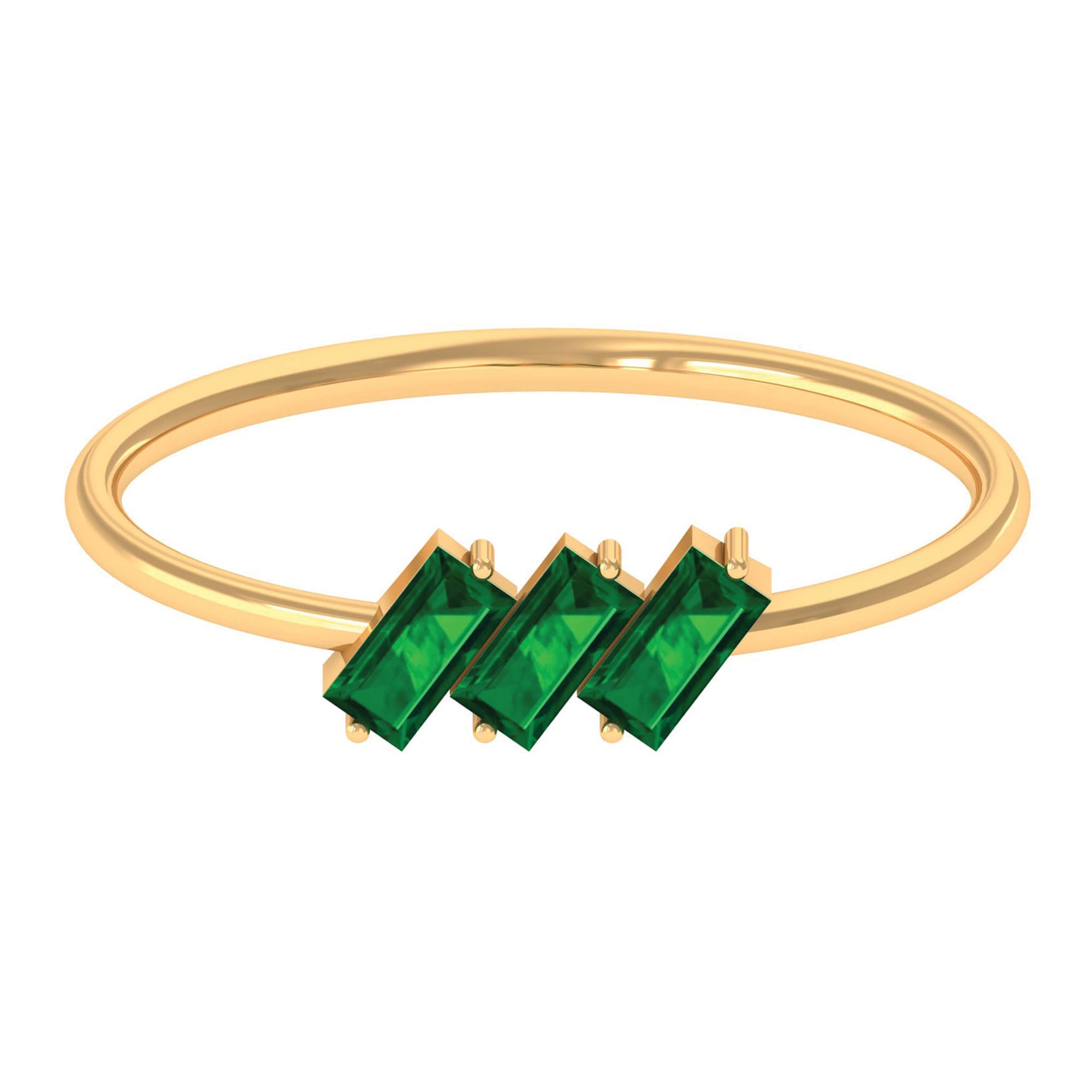 Rosec Jewels-1/2 CT Baguette Cut 2 Prong Set Emerald Three Stone Ring