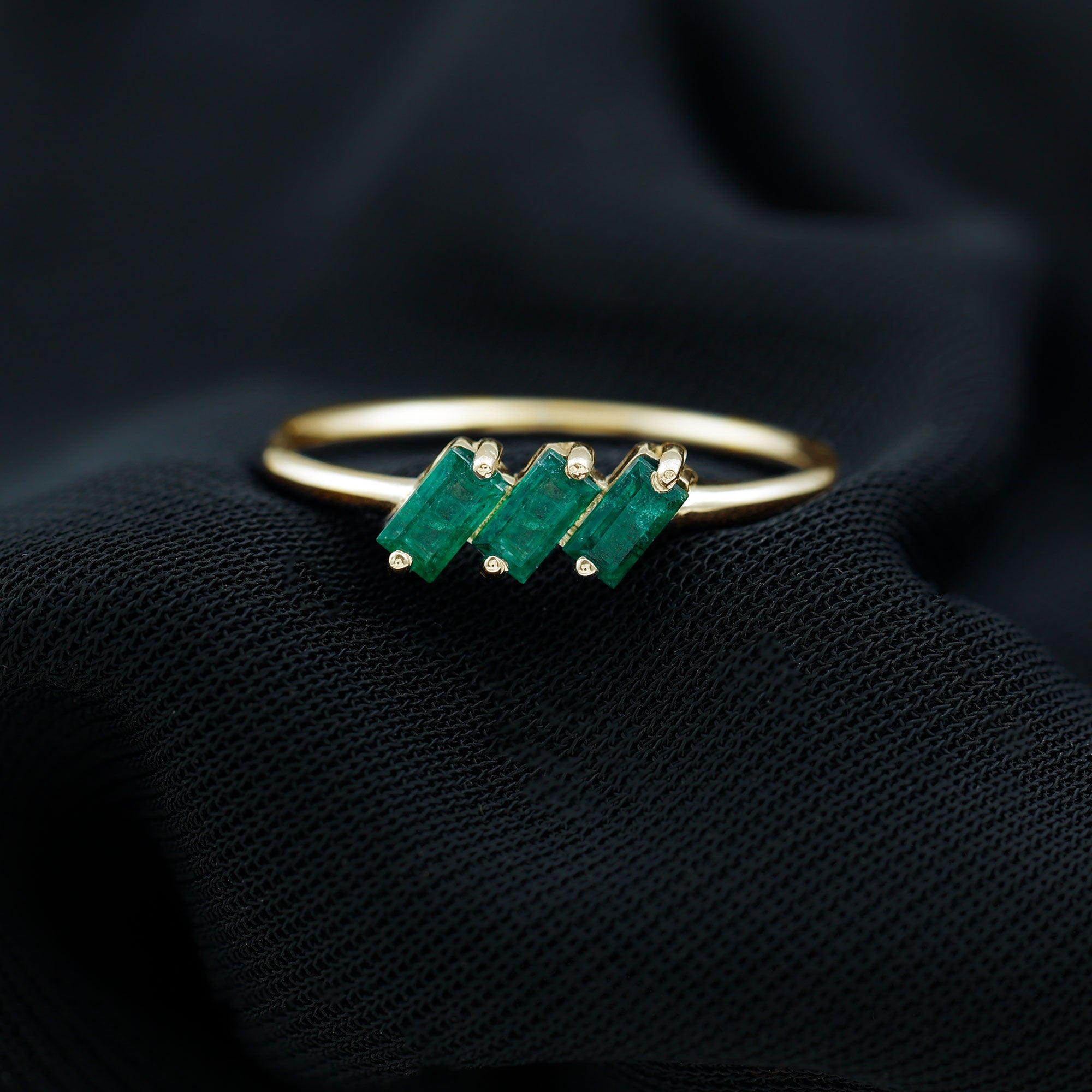 Rosec Jewels-1/2 CT Baguette Cut 2 Prong Set Emerald Three Stone Ring