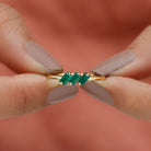 Rosec Jewels-1/2 CT Baguette Cut 2 Prong Set Emerald Three Stone Ring