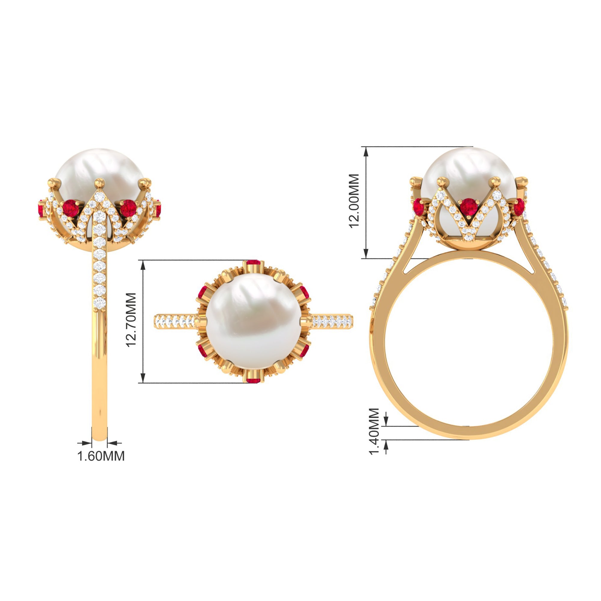 Rosec Jewels-Freshwater Pearl and Created Ruby Cocktail Ring with Moissanite Accent