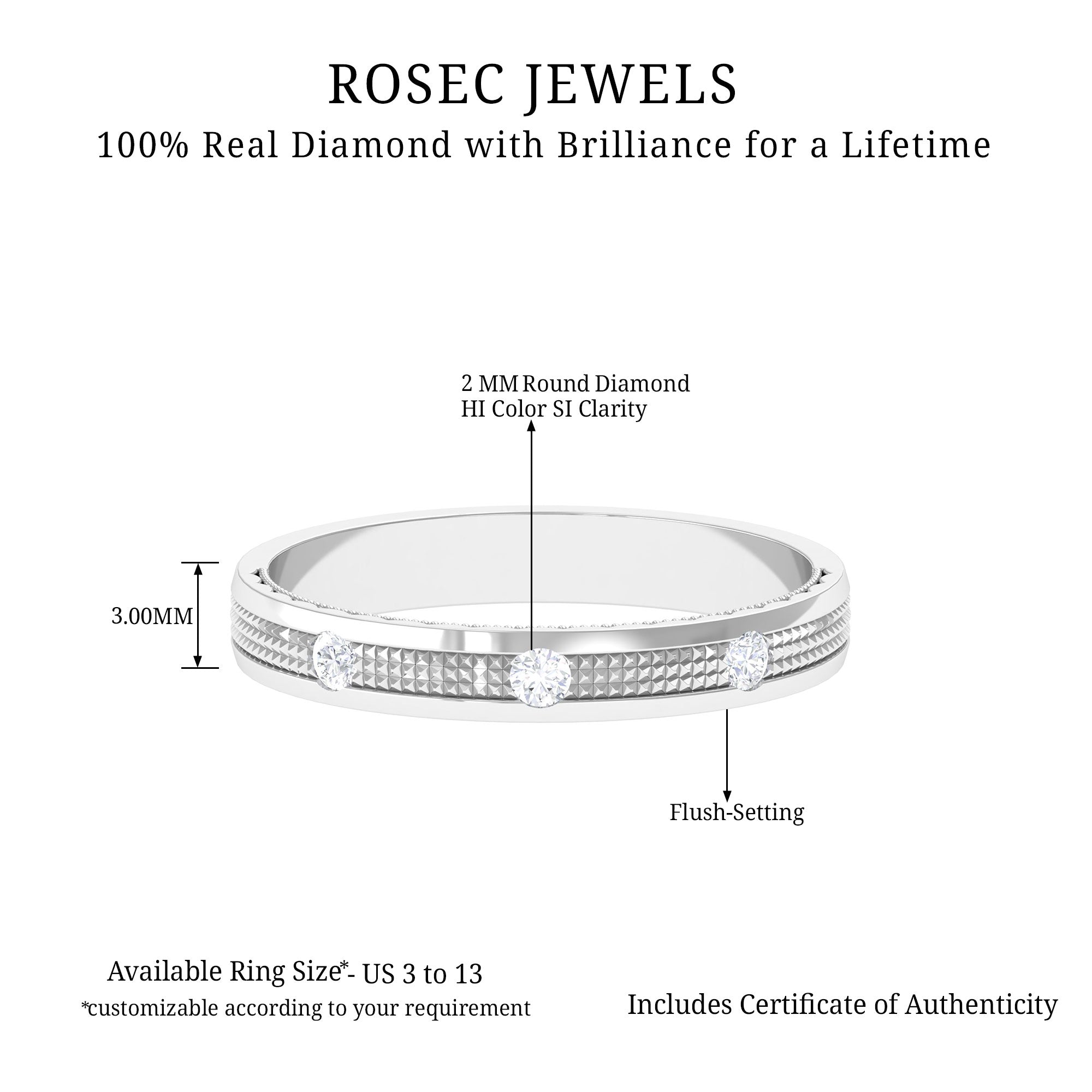 Rosec Jewels-Statement Diamond Gold Band Ring in Flush Setting